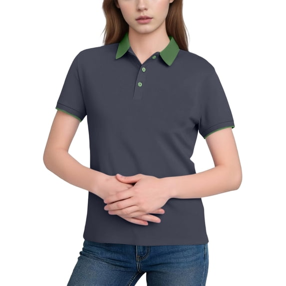 FRSASU Women's Golf Short Sleeve Shirts Lightweight Contrast Color T-Shirt Button Up Collared Neck Preppy Clothes Gray