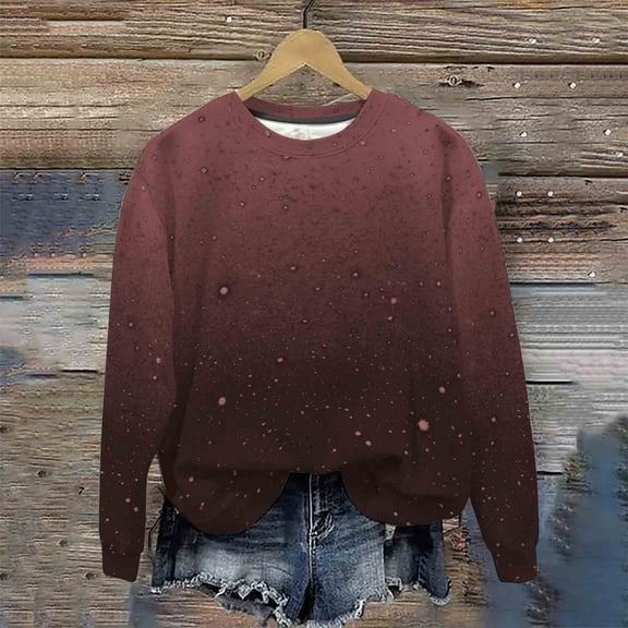 FRSASU Women’s Gradient Sweatshirt Long Sleeve Casual Loose Fit Pullover Top Fall Winter Ombre Crewneck Shirt Wine