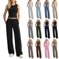 thumbnail image 1 of FRSASU Women's Gym Sets Crew Neck Vest Loose Trousers Suits Workout Athletic Yoga Training Casual 2 Pecs Tracksuits Purple, 1 of 7