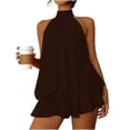 thumbnail image 1 of FRSASU Women's Halter Chiffon Mini Dress Sleeveless Open Back Ruffle Short Dress Y2k Summer Tie Backless Party Dresses Brown, 1 of 7
