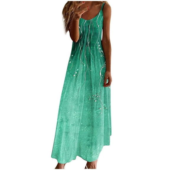 FRSASU Women's Halter V Neck Print Cami Dress Sleeveless Casual Fashion Long Dresses Mint Green XXL(XXL)
