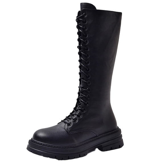 FRSASU Women's High Heel Knee High Boots with Non Slip Sole Punk Style Tall Boots for Party Evening and Casual Black