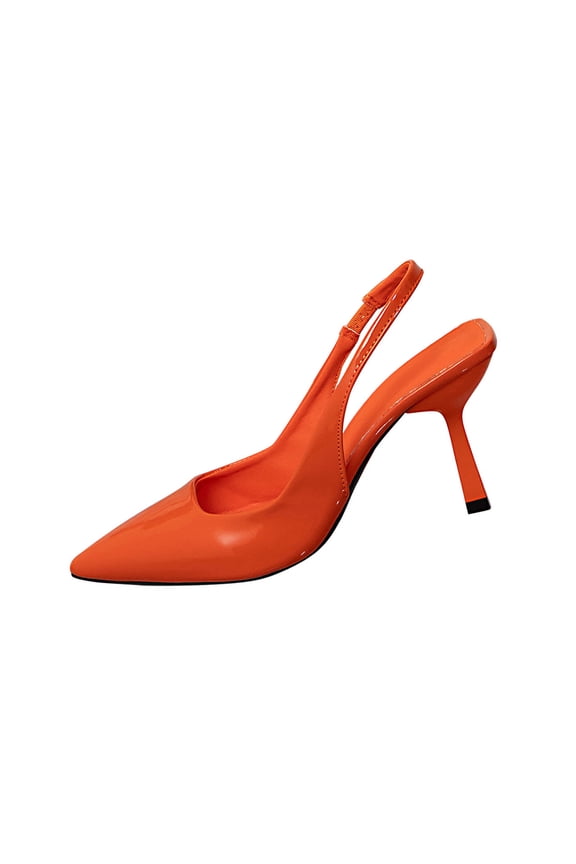Women's High Heel Slingback Pump Elastic Strap Around the Back Pointed Toe Wedding Party office Dance Shoes Orange