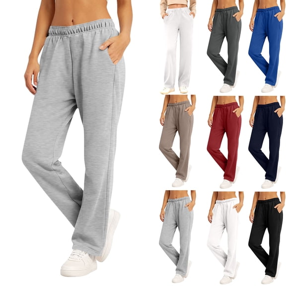 FRSASU Women's High Waisted Straight Leg Sweatpants Comfy Workout Sweat Pants Spring Fall Casual Pant with Pockets White