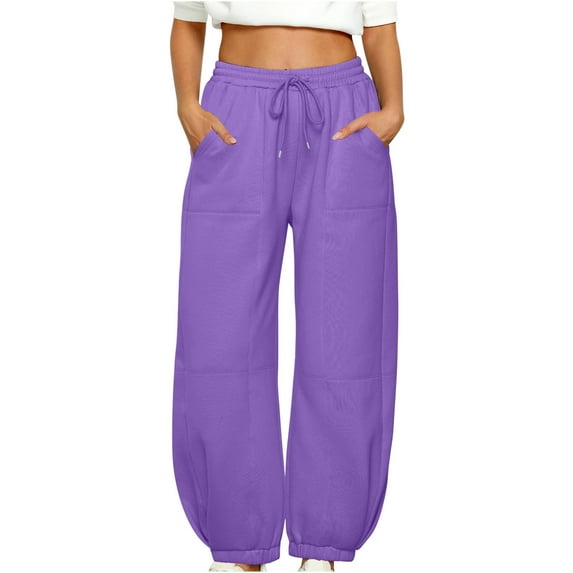 FRSASU Women's High Waisted Ultra Soft Joggers Running Sweatpants Solid Casual Lounge Pants with Pockets Purple