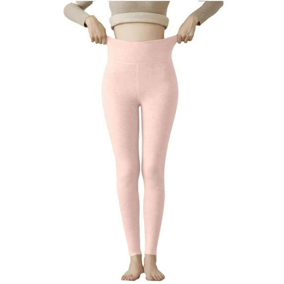 FRSASU Women's High Waisted Velvet Warm Elastic Tights Winter Fleece Lined Thick Leggings Pants Pink