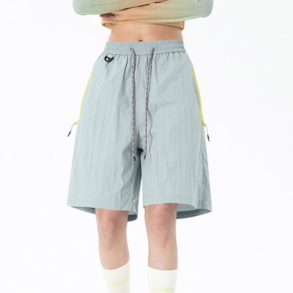 FRSASU Women's Hiking Shorts High Waisted Casual Bermuda Shorts Athletic Hiking Workout Gym Shorts with Pocket Light Blue
