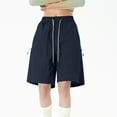 thumbnail image 1 of FRSASU Women's Hiking Shorts High Waisted Casual Bermuda Shorts Athletic Hiking Workout Gym Shorts with Pocket Navy, 1 of 5