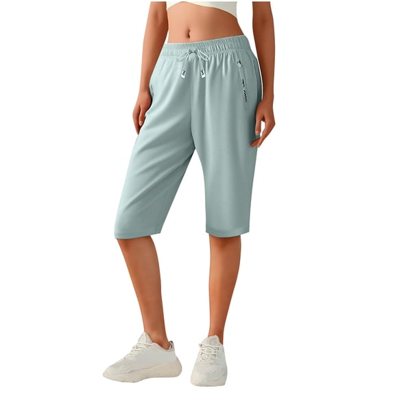 FRSASU Women's Hiking Shorts with Zipper Pocket Lightweight Quick Dry Knee Length Bermuda Drawstring Shorts Mint Green