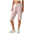 thumbnail image 1 of FRSASU Women's Hiking Shorts with Zipper Pocket Lightweight Quick Dry Knee Length Bermuda Drawstring Shorts Pink, 1 of 7