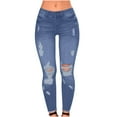 thumbnail image 1 of FRSASU Women's Hole Jeans High Waisted Stretchy Straight Leg Jeans Slim Trendy Denim Pants with Pocket Blue 4(S), 1 of 9