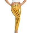 thumbnail image 1 of FRSASU Women's Imitation Leather Leggings Pants Elastic Shaping Hip Push up Stretchy High Waisted Tights Shiny Metallic Sports Leggings Gold, 1 of 5