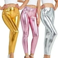 thumbnail image 1 of FRSASU Women's Imitation Leather Leggings Pants Elastic Shaping Hip Push up Stretchy High Waisted Tights Shiny Metallic Sports Leggings Silver, 1 of 6