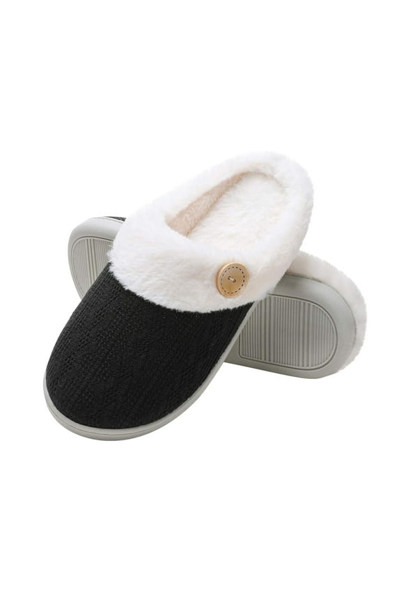 Women's Indoor Bedroom Slipper with Memory Foam, Gift for Women, Wool-Like House Shoe with Anti-Skid Sole Black
