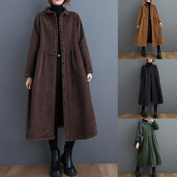 FRSASU Women's Jacket Fall/Winter Solid Color Thick Corduroy Button Long Sleeve Hoodless Fashion Casual Outwear Orange XL(XL)