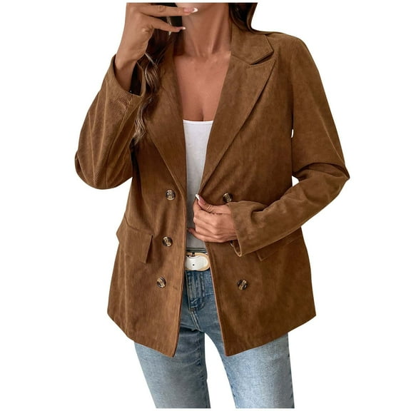 FRSASU Women's Jacket Solid Color Button V-neck Long Sleeved Hoodless Casual Fashion Coat with Pocket Coffee L(L)