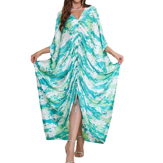 FRSASU Women's Kaftan Dress V-Neck Beach Cover Up, Lightweight Mumu Loungewear & Home Caftan Dress Multicolor-A