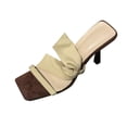 thumbnail image 1 of FRSASU Women's Kitten Heels Sandals Square Open Toe Slip On Slides Backless Slippers High Heel Wedding Party Dress Shoes Beige, 1 of 9