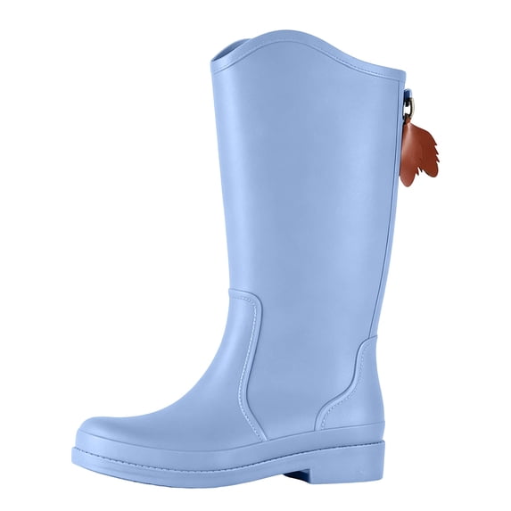FRSASU Women's Knee‑High Waterproof Rain Boots Tassel Decor Matte Tall Boots Non‑Slip Sole for Rainy Days & Daily Wear Blue