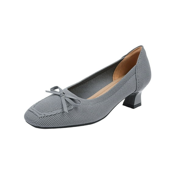 FRSASU Women's Knitted Flat Ballet Shoes Comfortable Soft Sole Round Toe Dressy Slip On Flat Gray
