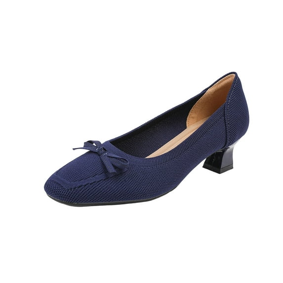 FRSASU Women's Knitted Flat Ballet Shoes Comfortable Soft Sole Round Toe Dressy Slip On Flat Navy