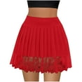 thumbnail image 1 of FRSASU Women's Lace Half Slip Skirt Low Rise Pleated Ruffle LaceTrim Mini Skirt Layered Flowy Short Skirts Underskirt Red, 1 of 5