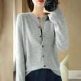 thumbnail image 1 of FRSASU Women's Lightweight Button Cardigan Long Sleeve Casual Crew Neck Soft Knit Cardigans Sweater Tops Gray, 1 of 5