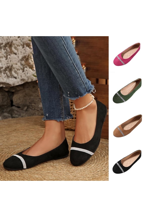 Women's Lightweight Fashion Rhinestone Wedge Shoes, Black Ballet Round Toe Comfy Pump Low Heel Hot Pink