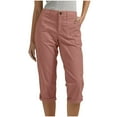 thumbnail image 1 of FRSASU Women's Lightweight Hiking Solid Cargo Pants Outdoor Elastic Waist Button Casual Travel Sweatpants Cropped Pants with Pockets Pink, 1 of 6