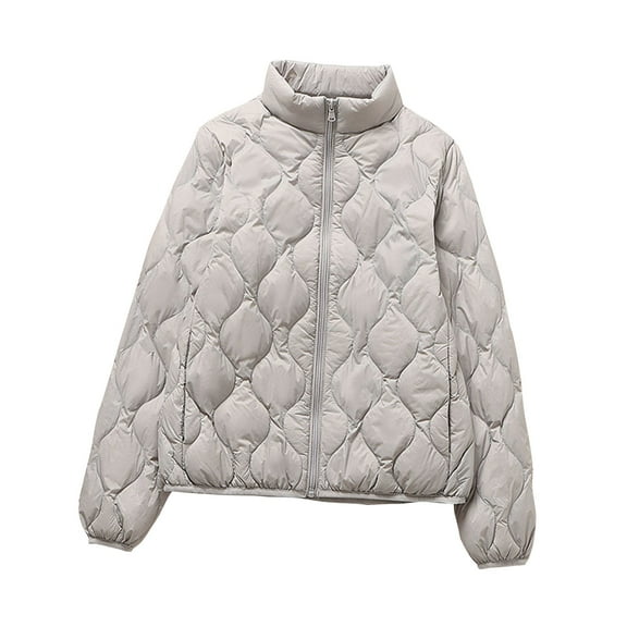 FRSASU Women's Lightweight Winter Jacket Solid Zipper Comfortable and Casual Loose Hoodless Coat Parkas Gray M(M)