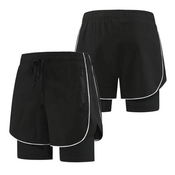 FRSASU Women's Lightweight Workout 2 in 1 Shorts High Waisted Athletic Casual Quick Dry Yoga Gym Pants with Liner Pockets Black