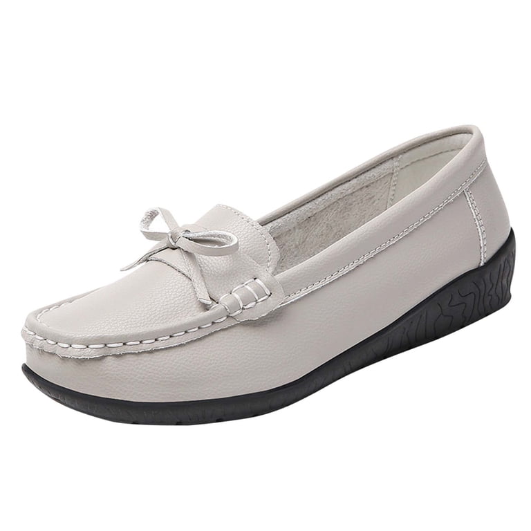FRSASU Women's Loafers Comfort Slip-Ons Flat Work Shoes Casual Flat Toe Loafers Lady Dress Shoes Gray 5.5(36)