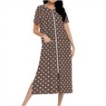 thumbnail image 1 of FRSASU Women's Long Knitted Bathrobe Casual Zipper up Comfortable Full Length Polka Dot Print Homewear Sleepshirts with Pocket Brown, 1 of 7