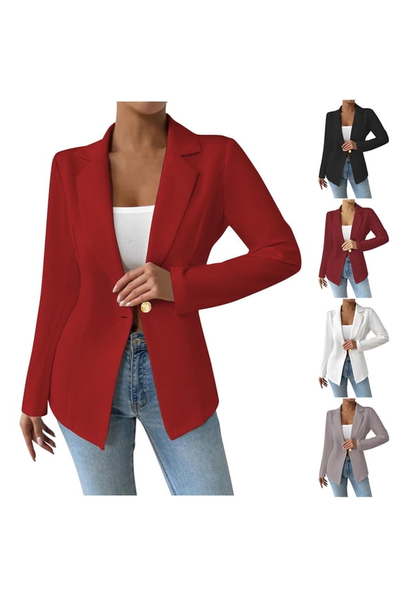 Women's Long Sleeve Blazer Turndown Collar Open Front Cardigan Button Jacket Work office Casual Blazer White XL(XL)