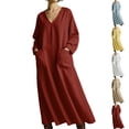 thumbnail image 1 of FRSASU Women's Long Sleeve Casual Maxi Dress, Loose Fit V-Neck Elegant Wedding Guests Beach Dresses with Pockets Yellow, 1 of 3