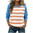 thumbnail image 1 of FRSASU Women's Long Sleeve Color Block Striped Printed Tunic Tops Crewneck Pullover Sweatshirts Shirts Blouses Light Blue, 1 of 5