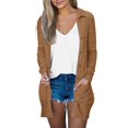 thumbnail image 1 of FRSASU Women's Long Sleeve Open Front Cardigan Button Down Lightweight Lapel Outerwear with Pockets Coffee, 1 of 5