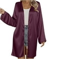 thumbnail image 1 of FRSASU Women's Long Sleeve Open Front Silk Cardigan Solid Casual Loose Lightweight Length Cardigans Top Wine M(M), 1 of 6