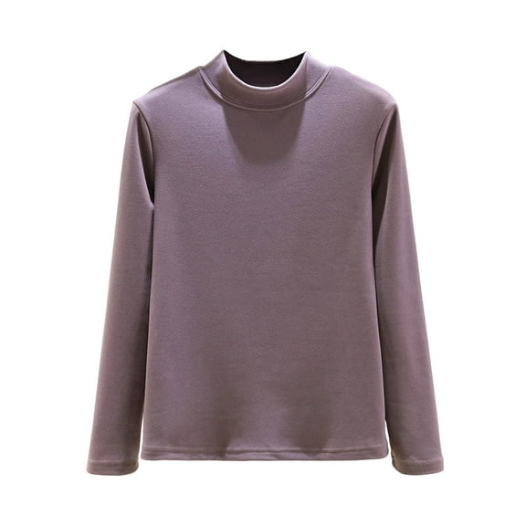FRSASU Women's Long Sleeve Pajamas Shirt Solid Casual Crewneck Pullover T Shirt Velvet Tops Pluse Size Fall Winter Fashion Homewear Purple