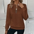 thumbnail image 1 of FRSASU Women's Long Sleeve Shirts Quarter Zip Pullover Collared V Neck Tops Fall Blouses Coffee, 1 of 8