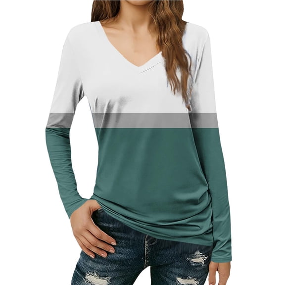 FRSASU Women's Long Sleeve Shirts V Neck Tunic Tops Dressy Casual Basic Tees Blouse Loose Collar Polos Army Green