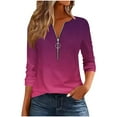 thumbnail image 1 of FRSASU Women's Long Sleeve Top Gradient Zipper Round Neck Work Shirts Loose Fitted Dressy Blouses Hot Pink L(L), 1 of 5