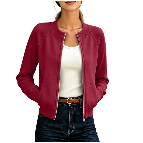 FRSASU Women's Long Sleeve Zip Up Cardigan Sweaters Lightweight Sweater Jacket Knitted Fashion Clothes Red