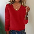 thumbnail image 1 of FRSASU Women's Long Sleeve knitted sweater Casual V Neck Lightweight Trendy Fall Spring Basic Pullover Tops Red, 1 of 6