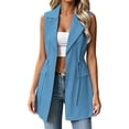 thumbnail image 1 of FRSASU Women's Long Vest Sleeveless Blazer Dressy Fall Summer Suit Jackets Drawstring Waist Notched Collar Business Jackets Blue, 1 of 9