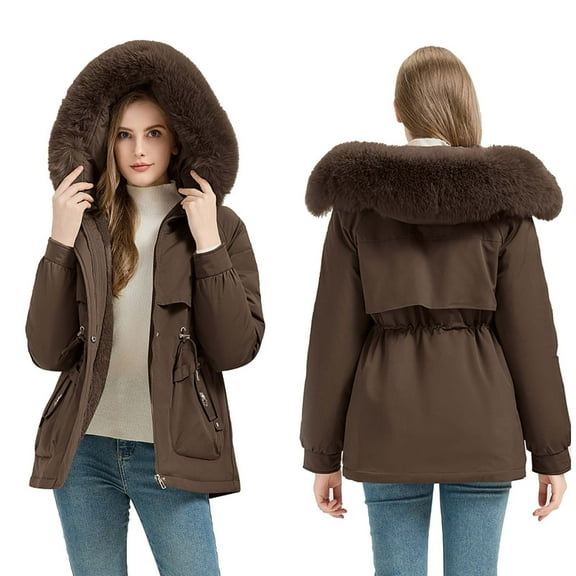 FRSASU Women's Long Winter Puffer Coat Warm Jacket Long Sleeved Hooded Korean Version Loose Cotton Jacket Coffee