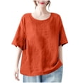 thumbnail image 1 of FRSASU Women's Loose Cotton Linen T-shirt Half Sleeve Tops Round Neck Solid Color Shirts Orange, 1 of 5