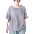 thumbnail image 1 of FRSASU Women's Loose Cotton Linen T-shirt Half Sleeve Tops Round Neck Solid Color Shirts Purple, 1 of 6