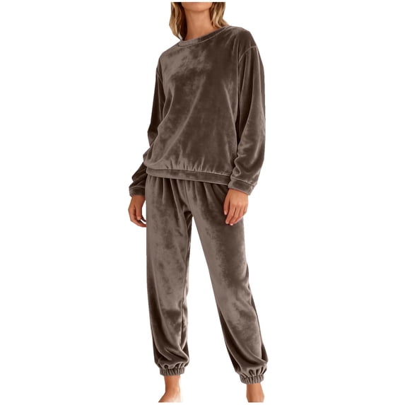 FRSASU Women's Lounge Sets - Fall Fashion 2 Piece Outfits Sweater Pajama Sets Winter Fleece Fuzzy Loungewear Matching Brown