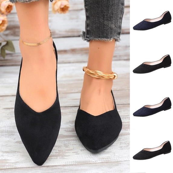 FRSASU Women's Low Block Chunky Heels Pointed Toe Closed Toe Work Pumps Slip on Comfort Dress Shoes Navy